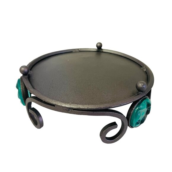 Vintage Wrought Iron Candle Plant Holder With Emerald Glass Accents Pier 1 Impor - Picture 3 of 5